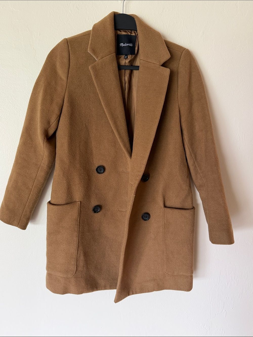 Madewell Hollis Double-Breasted Coat in Camel Brown